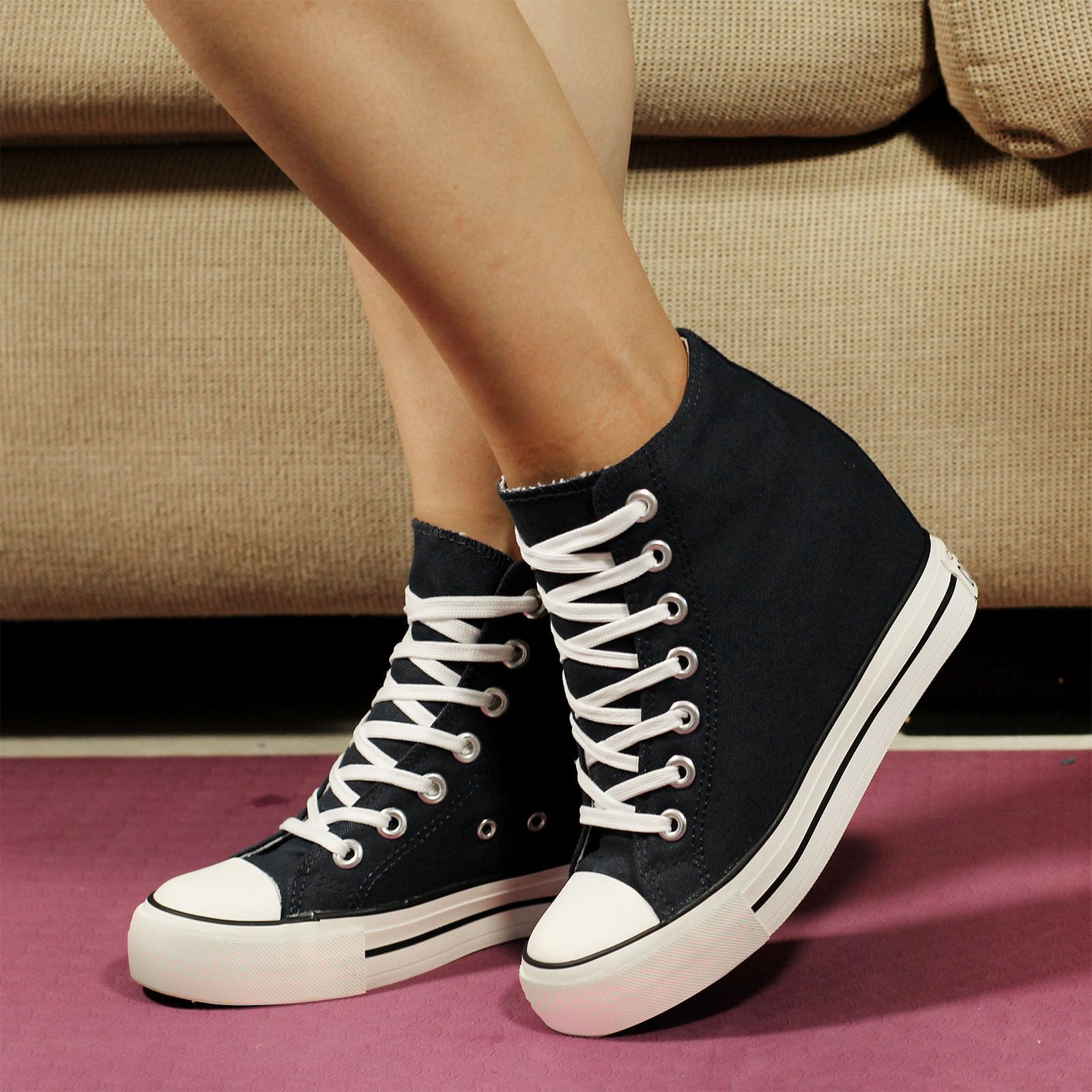 Mujer Zapatos De Lona Tacón Alto Invisible Zapatos Zapatillas De Deporte para Mujer 34-40