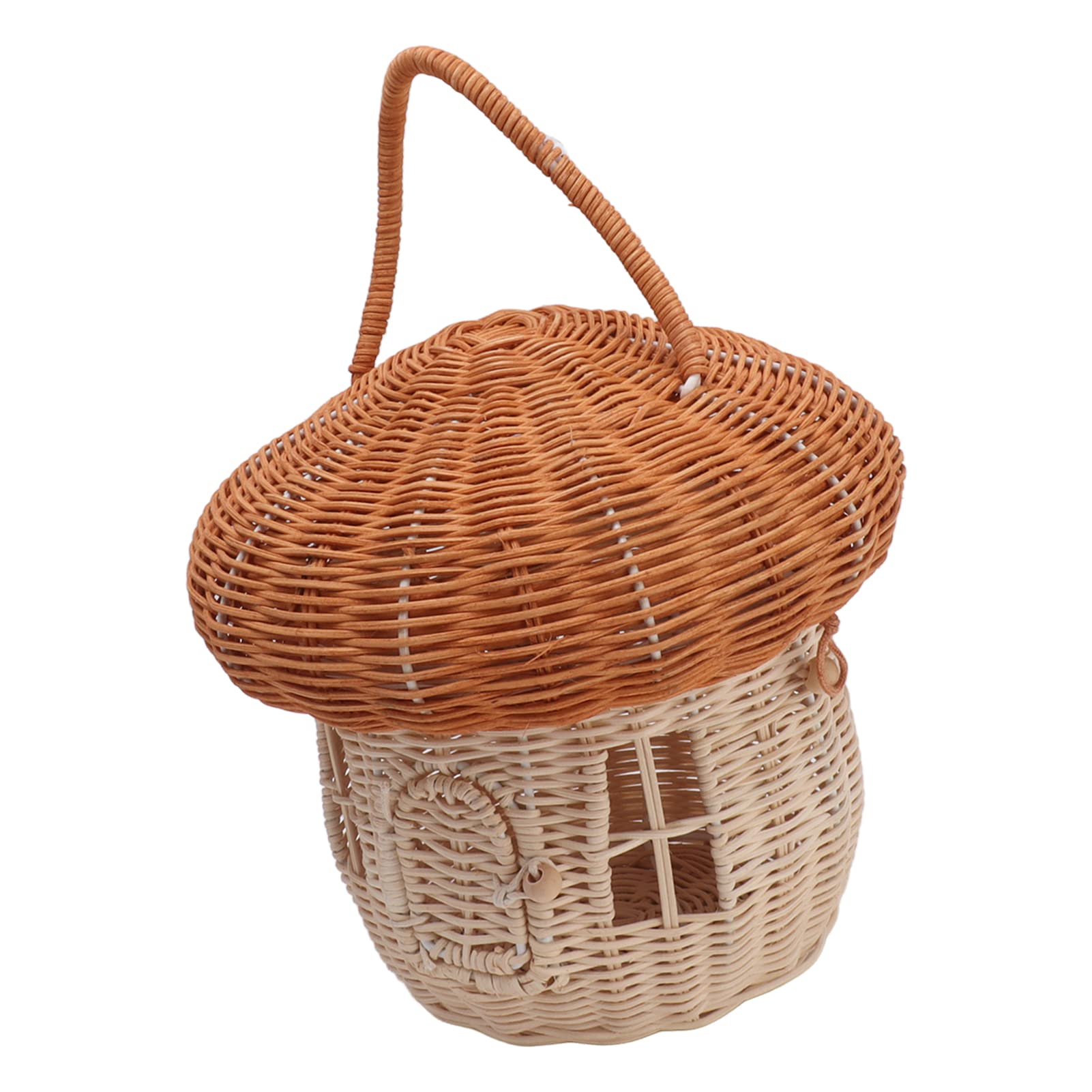 Cesta tejida de ratán portátil con tapa protectora y diseño vintage de seta
