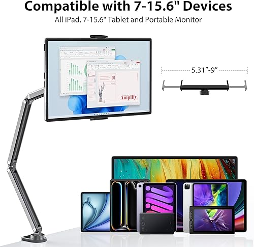 Miniatura 3 de Soporte de tableta de aleación de aluminio para escritorio, soporte de brazo plegable ajustable compatible con iPad 109th, iPad 1312.911 pulgadas