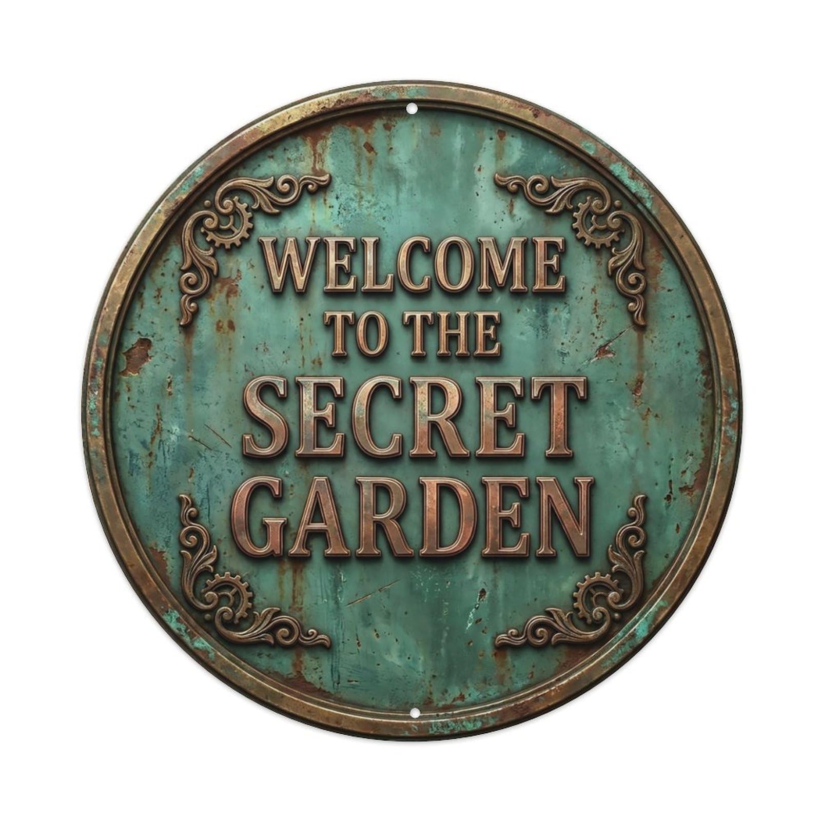 Vintage Welcome Secret Garden Ornate Baroque Metal Tin Sign