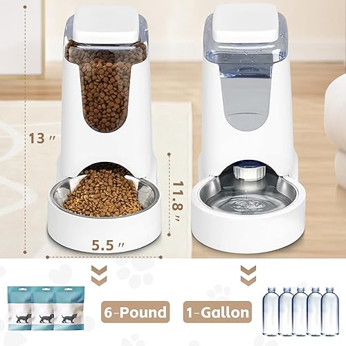 Miniatura 2 de Comedero automático para gatos y dispensador de agua con cuenco de acero inoxidable para perros, alimentador de alimentos por gravedad y bebedero