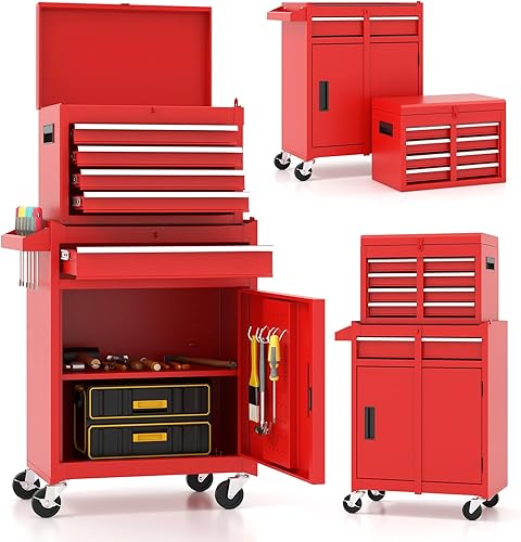 ARNOT Caja de herramientas gruesa, baúl de almacenamiento de herramientas 2 en 1, armario de herramientas con parte superior desmontable y estante