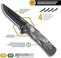 Vista 12 de OUTDOOR EDGE Razor VX5 - Cuchillo de bolsillo plegable EDC de hoja reemplazable Hoja de 3 pulgadas, rodamientos de bolas de cerámica, mango