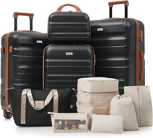 Merax Juego de equipaje de 13 piezas, maletas de ABS rígidas con 8 ruedas giratorias silenciosas, equipaje de viaje duradero y ligero para viajes