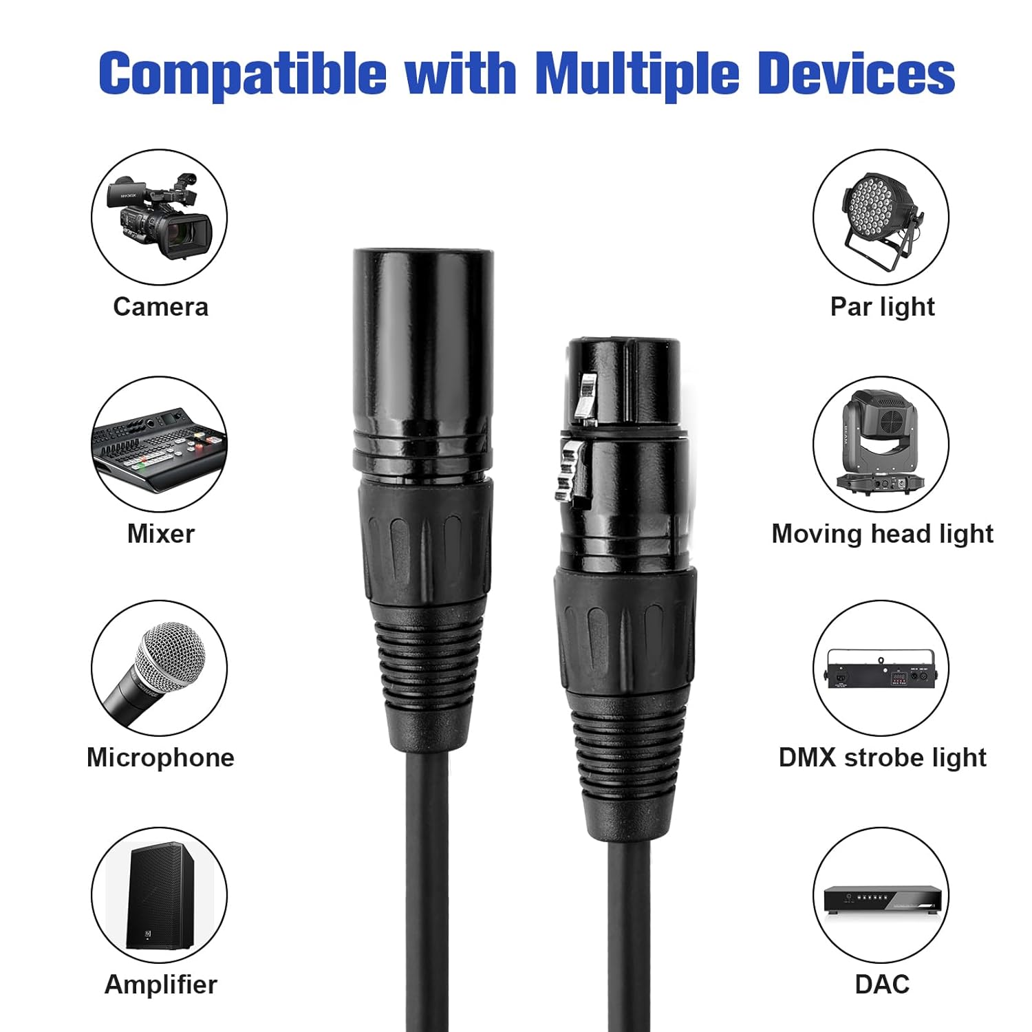 DMX Cable 10 ft,Flexible 3 Pin Signal XLR Male to Female DMX Cable Wires for DJ Stage Lighting Input & Output (10FT,4 Pack), black