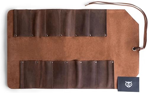 Miniatura 5 de Bolsa de herramientas de cuero enrollable, organizador de bolsas enrollables de herramientas de alta resistencia con 12 ranuras, bolsa enrollable
