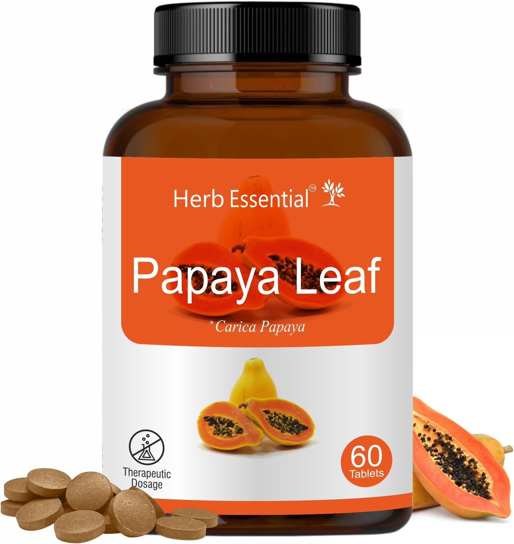 Herb Essential Papaya Tablets 500mg - 60 Tablets | Natural Digestive Health Support, Liver & Detoxifier, Immunity Booster, Skin Health, Herbal Supplement for Gut, Liver & Wellness