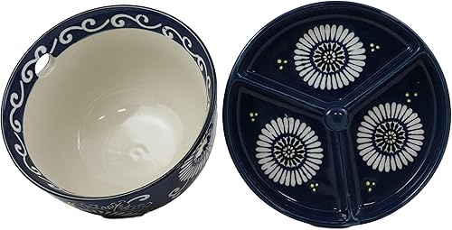 Miniatura 4 de Ebros - Tazón de cocina japonesa Tempura Udon y salsa de inmersión Tentsuyu, tazón grande de 6 pulgadas de profundidad con tapa divisora de