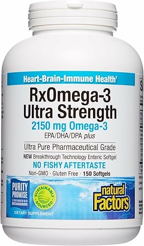 Miniatura 9 de Natural Factors, Aceite de pescado ultra fuerte RxOmega-3, fórmula de alta potencia, 2,150 mg de omega-3 por porción, sin regusto a pescado, 60