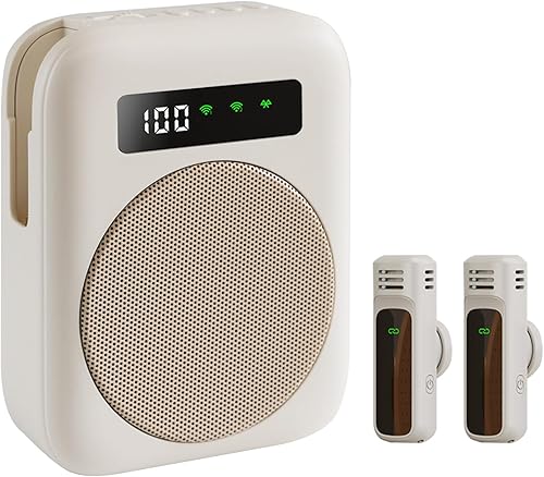 Micrófono inalámbrico con amplificador de voz, amplificador de voz portátil de 2000 mAh, altavoz Bluetooth recargable con 2 micrófonos de solapa