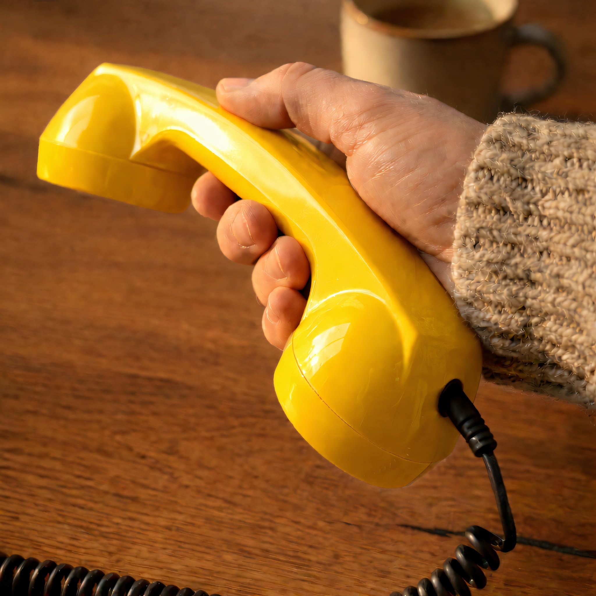 Opis 60s Micro: Auricular telefónico Retro y Vintage, Ideal para móvil. Adaptación a Auriculares Retro iPhone y Android con USB Amarillo