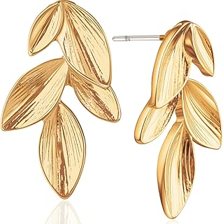 Extra Large Leaf Stud Earrings for Women - Big Olive Leaf Studs in Gold or Silver, Hypoallergenic and Safe for Sensitive Ears