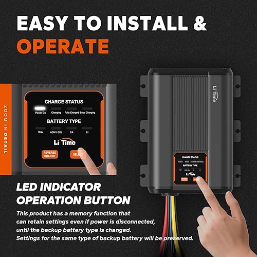 Miniatura 4 de LiTime Cargador de batería de 12 V 40 A DC-DC con controlador solar MPPT, cargador inteligente de doble entrada para baterías de litio LiFePO4 de