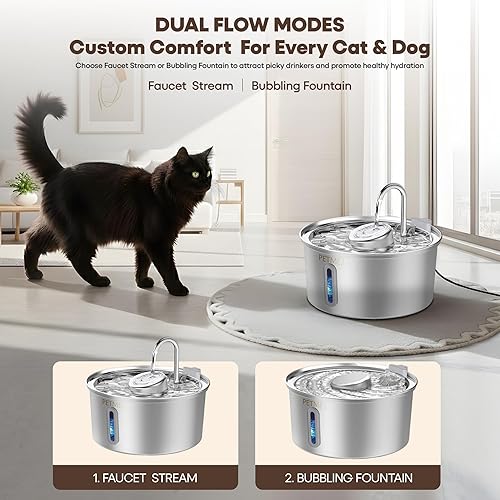 Miniatura 2 de Fuente de agua de acero inoxidable para gatos, dispensador de agua para mascotas de 3.2 L108 onzas para gatos y perros, diseño de grifo de flujo