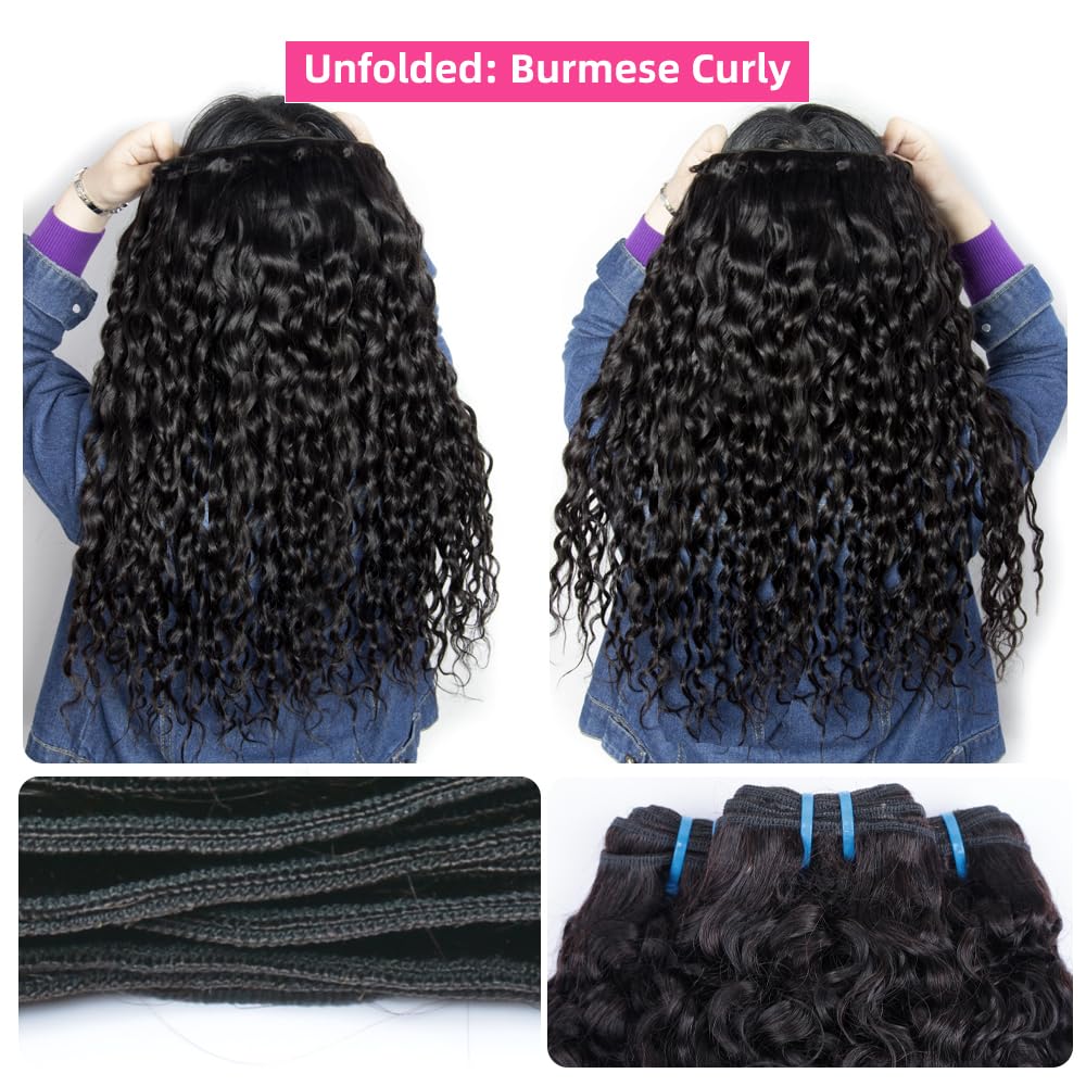 PerisModa Burmese Curly Bundles Human Hair 100% Unprocessed 12A Brazilian Virgin Burmese Curly Hair Bundles 20 22 24 Inch 3 Bundles 3C4A Kinky Curly Weave Human Hair Extensions with Spiral Curly Ends