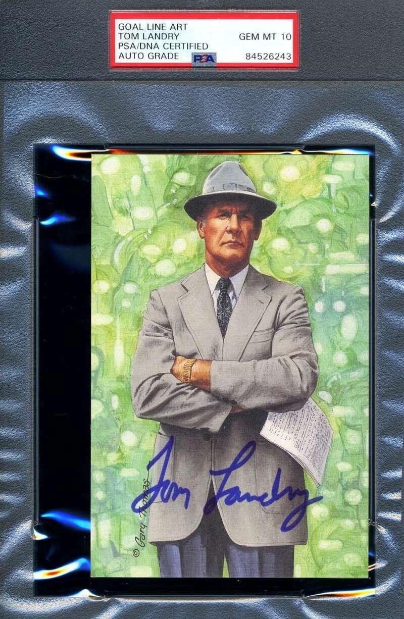 Tom Landry Gem Mint 10 PSA DNA Slabbed Signed Goal Line Art Card Autograph GLAC - Football Slabbed Autographed Cards