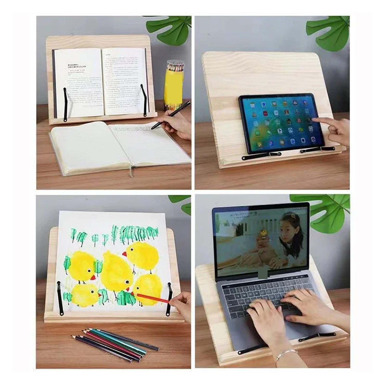 Support de lecture Plateau de support livre réglable Portable et trombones Page-bureau lecture cuisine robuste for livres léger(Flower 28x20cm)