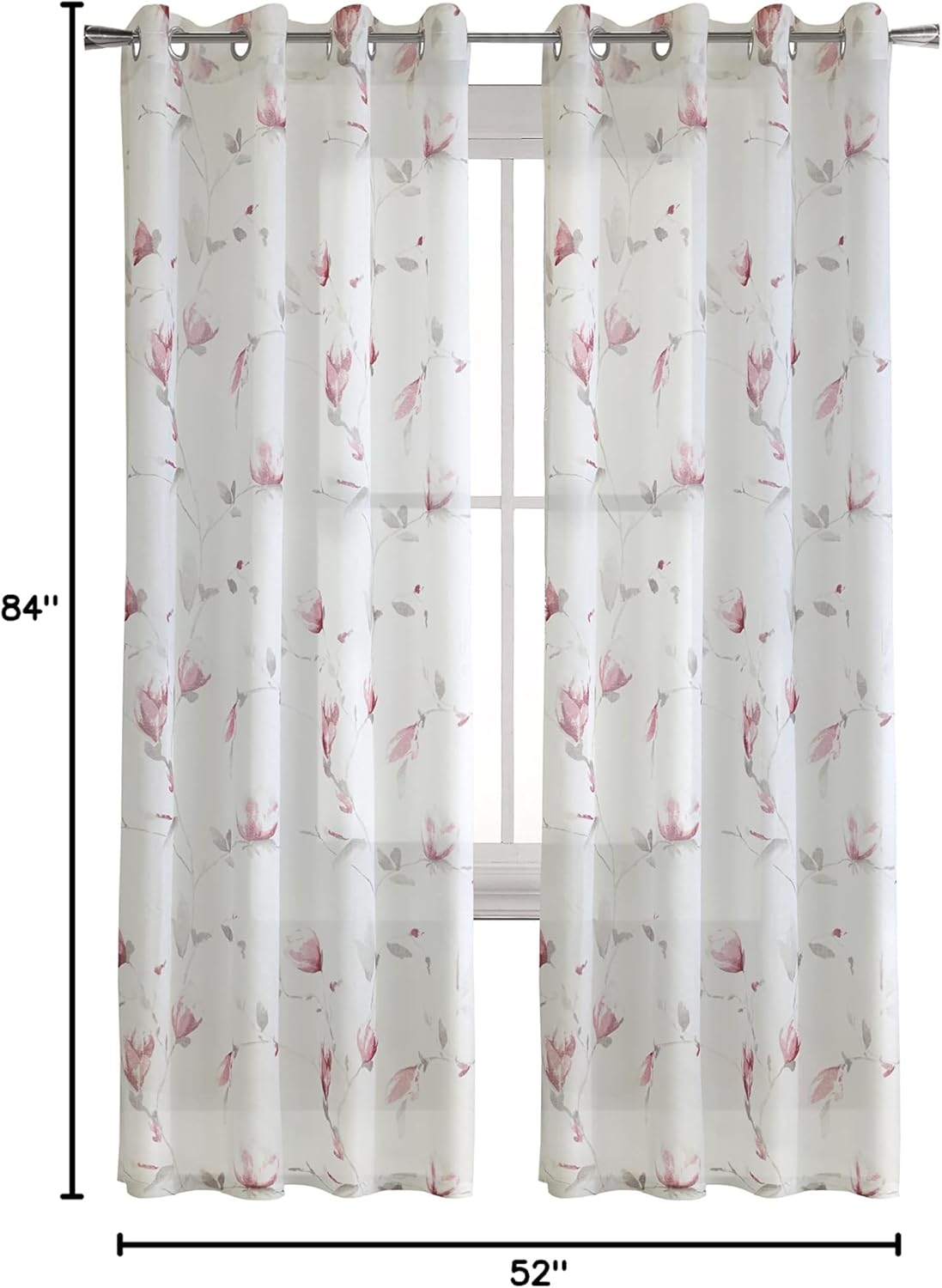 Loft Living Synergy Floral Printed Faux Linen Curtain Panel 52" x 84" in Rose