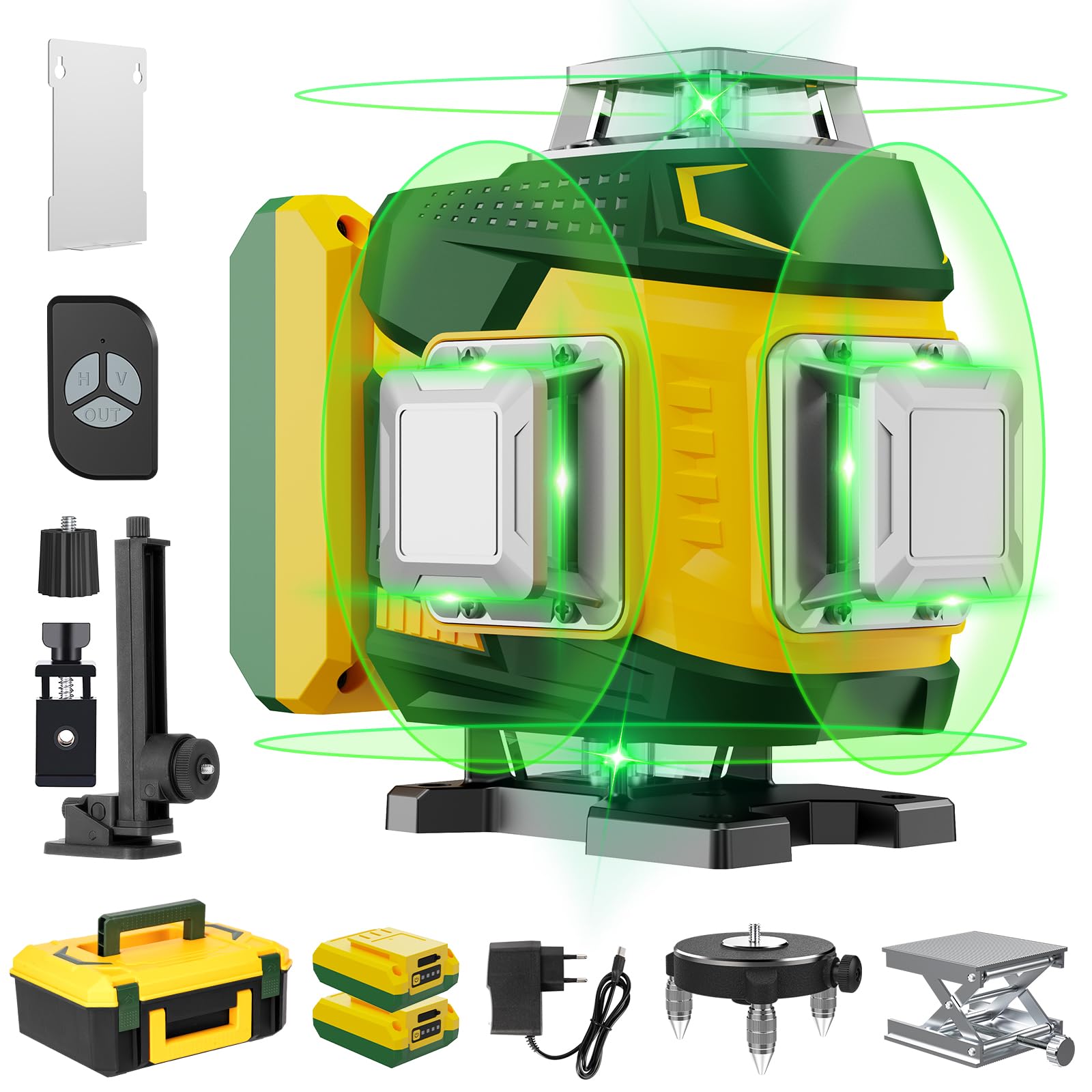 【Modalità a Impulsi】Livella Laser Autolivellante 360, Verde Livello Laser 16 Linee, Telecomadon, Ricaricabile Typ-C, 2×5400mAh Batterie