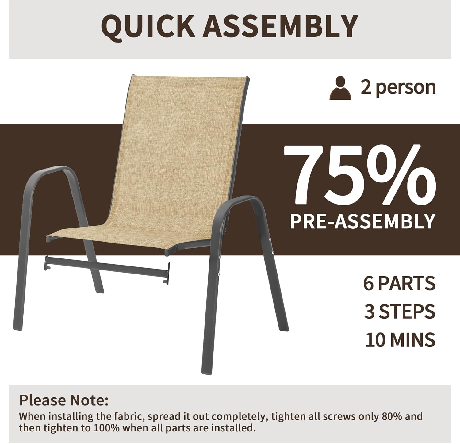PIZZELLO Patio Chairs Set of 8, Outdoor Dining Chairs with All Weather Lightweight Textilene, Lawn Chairs 330Lbs Capacity for Backyard Deck Poolside Garden, Khaki