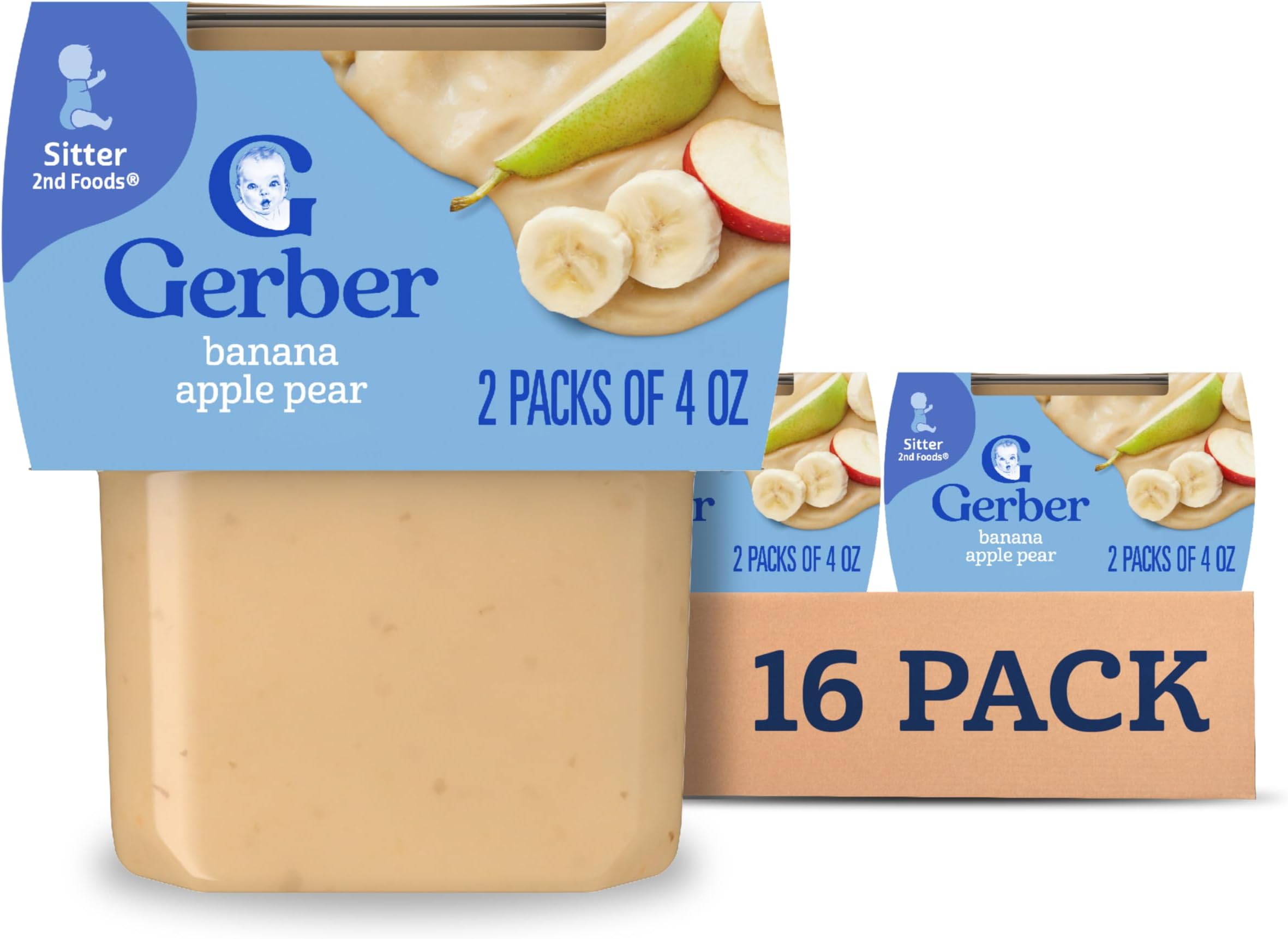 Gerber Stage 2 Baby Food, Banana Apple Pear Puree Tub, No Artificial Colors or Flavors, Baby Puree, 16-Pack