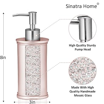 Complete Bath Accessories Set - Lotion Pump, Soap Dish, Toothbrush Holder, Tumbler, and Waste Basket - Stylish Bathroom Essentials, Sinatra Blush Collection