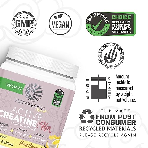 Miniatura 10 de Sunwarrior Monohidrato de creatina en polvo para mujeres  Fortalecimiento muscular antes del entrenamiento, vegano, apto para dieta cetogénica,