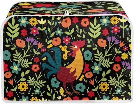 Rooster Floral Pattern Toaster Cover Dustproof Cover 2 Slice Small Appliance Cover Green Xmas Tree Bread Maker Cover Dust Protection & Waterproof Kitchen Accessories