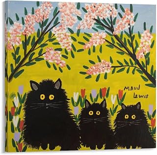 Maud Lewis Paintings 《Three Black Cats》 Poster Posters Wall Art Painting Canvas Gift Picture Frame Prints Bedroom Decor Poster Artworks 20x20inch(50x50cm)