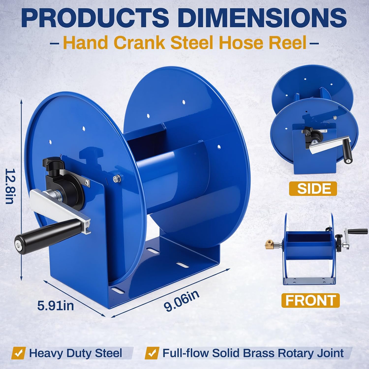 LEIFIDE Hand Crank Reel Fits 3/8" x 100 ft Hose, 12 x 18.25 x 13 In, Heavy-duty Steel Frame Manual Hose Reel, Full-flow Solid Brass Swivel, Adjustable Tension Brake, Wall/workbench/overhead Mount