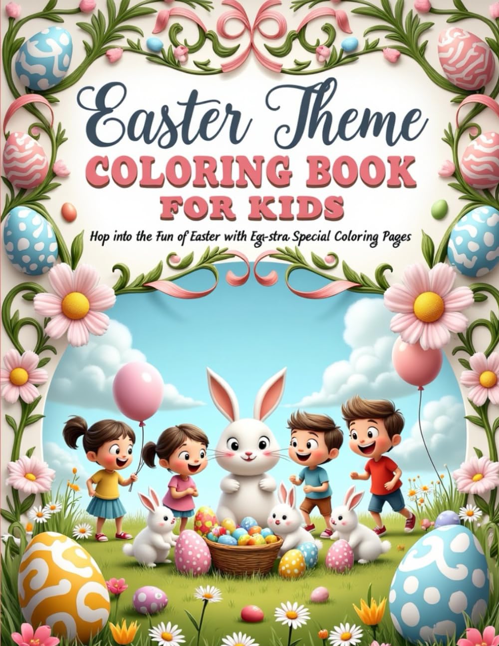 Easter Theme Coloring Book For Kids: Cute Bunnies, Easter Eggs, Chicks & Springtime Fun with 88 Coloring Pages
