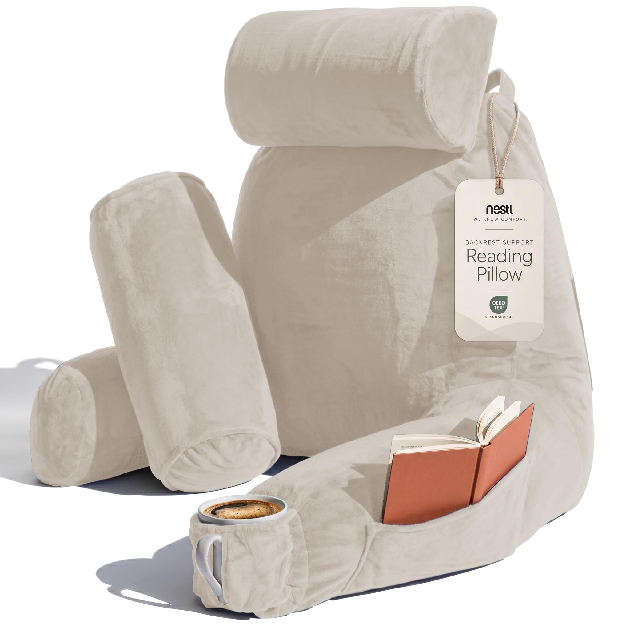 Nestl Reading Pillow for Bed, Back Pillow for Sitting Up in Bed, Linen