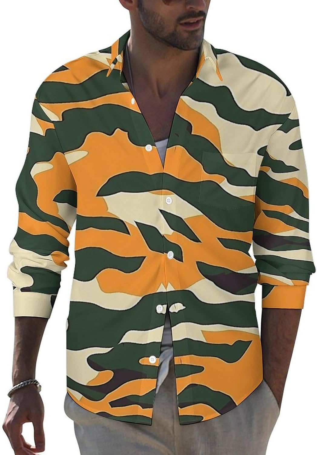 Men's Casual Button Down Shirts Lapel Pocket Long Sleeve Shirt Regular Fit