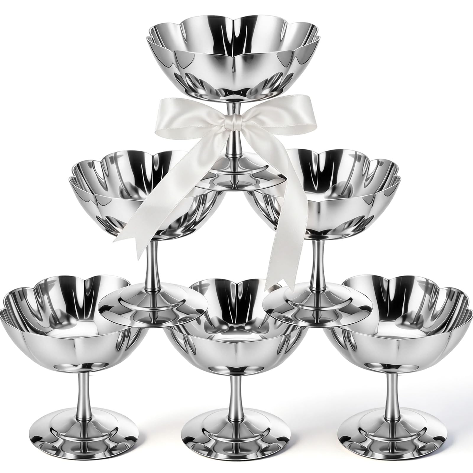 6 Pcs Stainless Steel Ice Cream Bowls Mini Silver Serving Pudding Dessert Cup Sauce Bowls Round Footed Yogurt Snack Candy Cups for Mousse Fruit Salad Wedding Party Favor