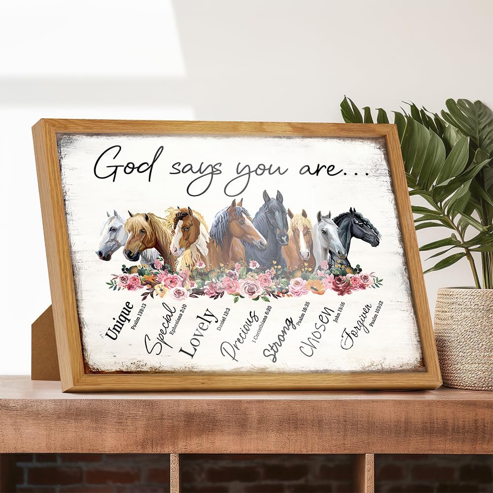 Christianity Religion Horse Wall Art 11x14 FRAMED - Inspiration spiritual Scripture Boho-chic Farmhouse - God Says You Are Girl Bedroom Decor - Shabby chic decoration - Country Western Gift for Woman