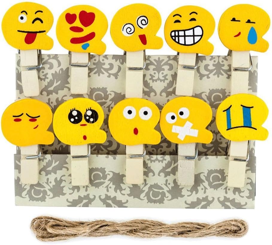 Xit Emoji Faces Photo Peg Pins for Fuji Instax Photos Wooden Craft Clips 10 Pack