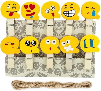 Xit Emoji Faces Photo Peg Pins for Fuji Instax Photos Wooden Craft Clips 10 Pack