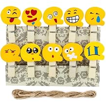 Xit Emoji Faces Photo Peg Pins for Fuji Instax Photos Wooden Craft Clips 10 Pack