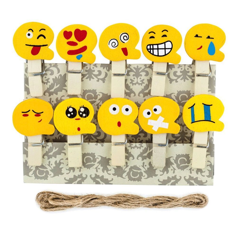 Xit Emoji Faces Photo Peg Pins for Fuji Instax Photos Wooden Craft Clips 10 Pack