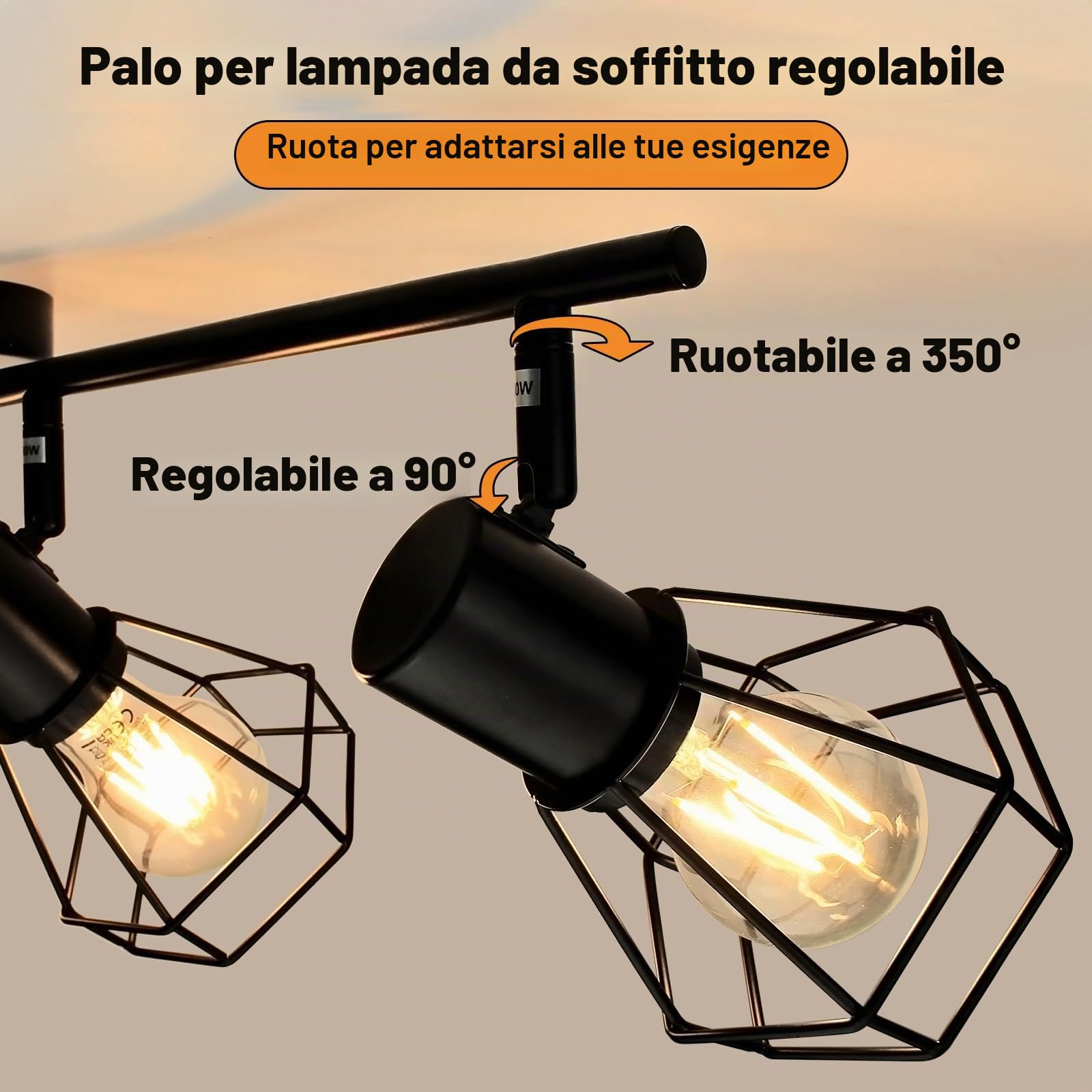HiBay Plafoniera 4 Luce Orientabili, Nero Faretti da Soffitto Vintage Industriale per Cucina