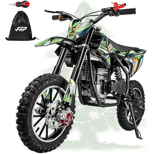 FRP FX40-Ogemaw Kids Off-Road Dirt Bike 40CC 4-Stroke Gas Powered Mini Motorcycle with Front & Rear Disc Brakes, No Oil Mixing, Easy Pull Start, 20 MPH Max Speed, 132 LBS Capacity (Green)