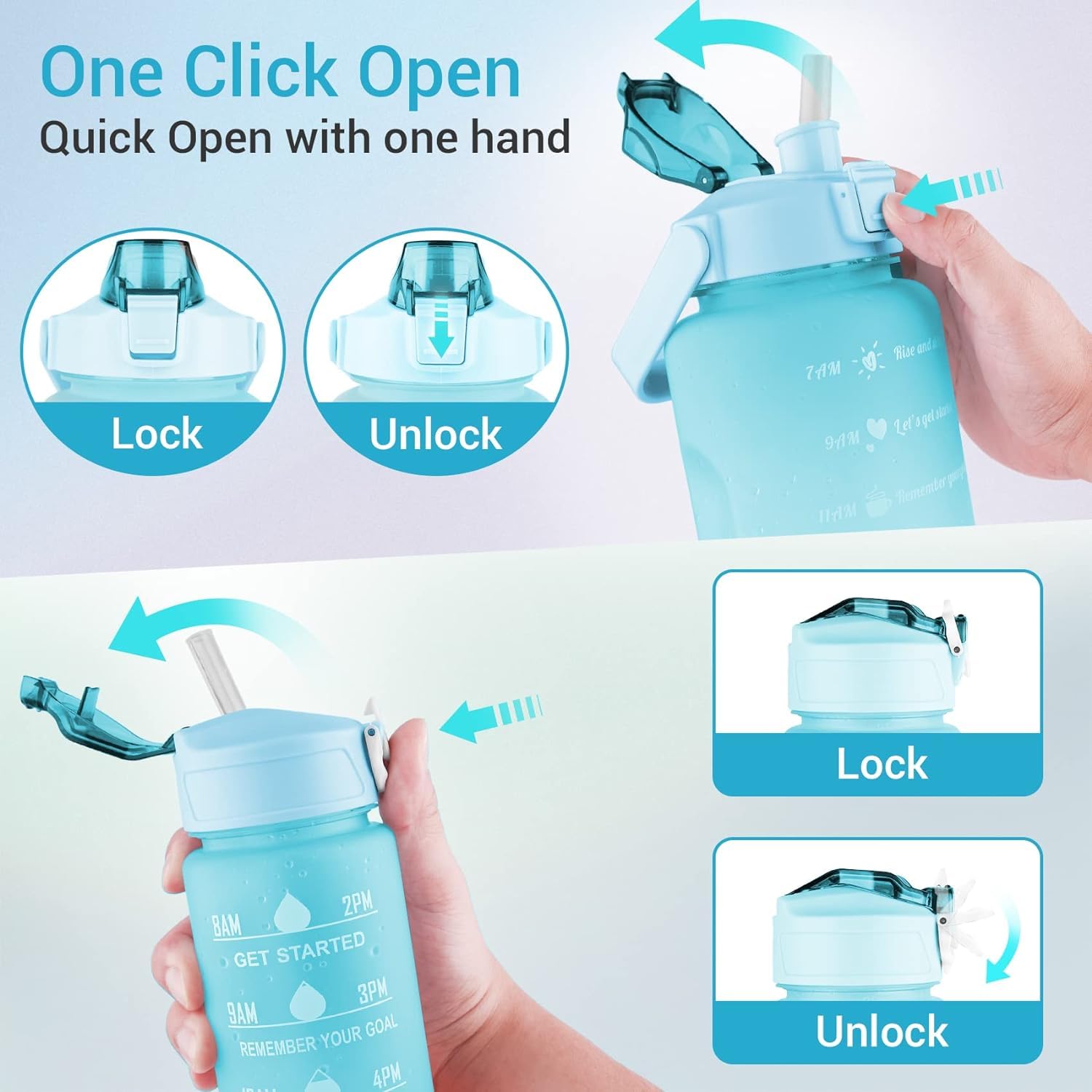 Coku 3 SET Motivational Water Bottle with Time Marker Sports Gym Gallon Fitness Water Bottle with Straw & Handle SpillProof Reusable Drinking Jug BPA Free Plastic (Mix Colors, Combo Of 3 Water Bottle) 6 71DSTiPlElL. SL1500