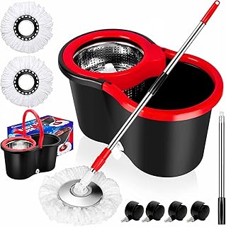 Festive Easy Spin Mop and Bucket set for Floor Cleaning – 360 Degree Best Spin Mop Bucket Extended Easy Press Stainless Steel Handle