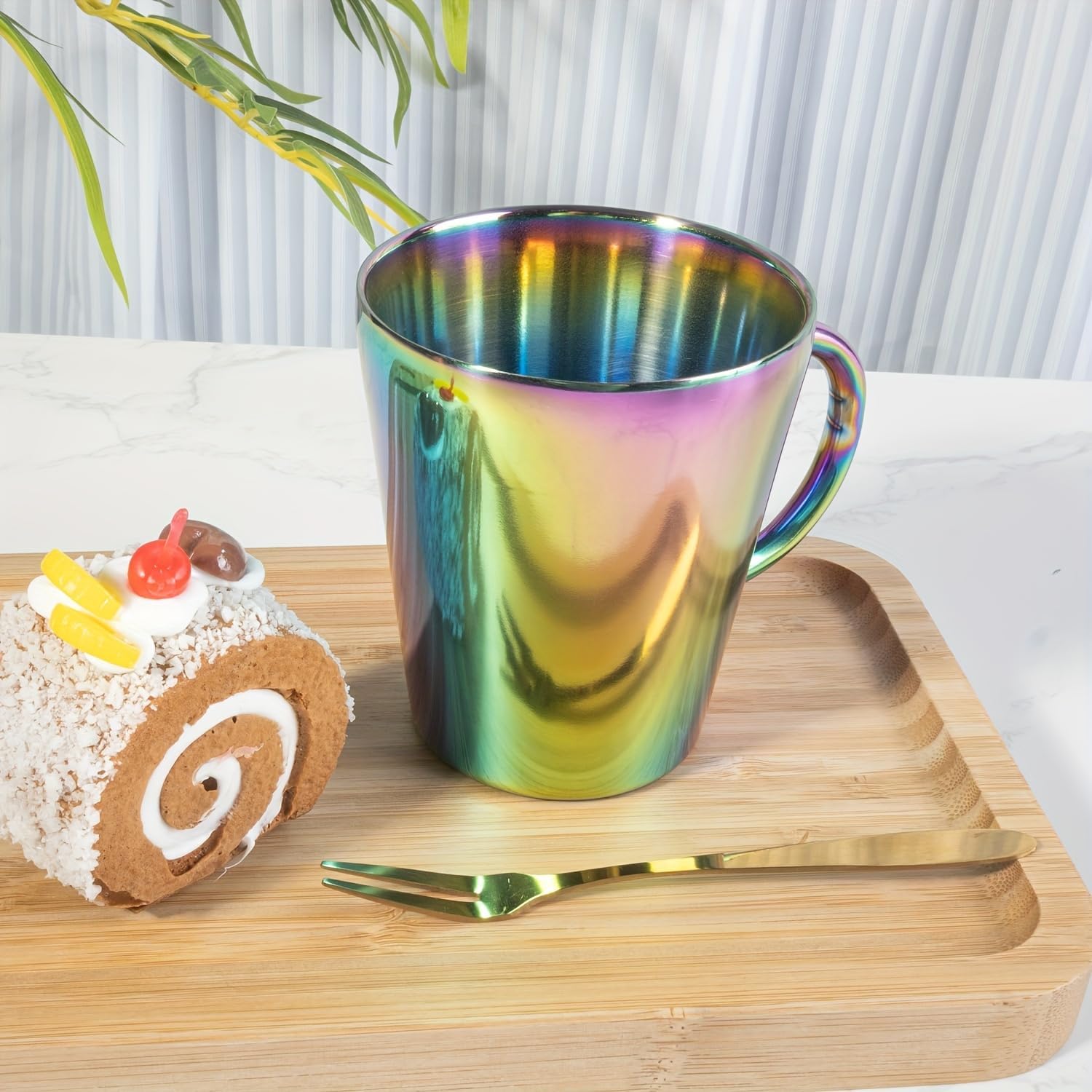 Stainless Steel Dinnerware Set - Plates and Bowls Set With Coffee, Pasta, Kitchen Utensils - KITCHEN AND DINING Essentials- is Dishwasher Safe and Microwave Safe （Rainbow）