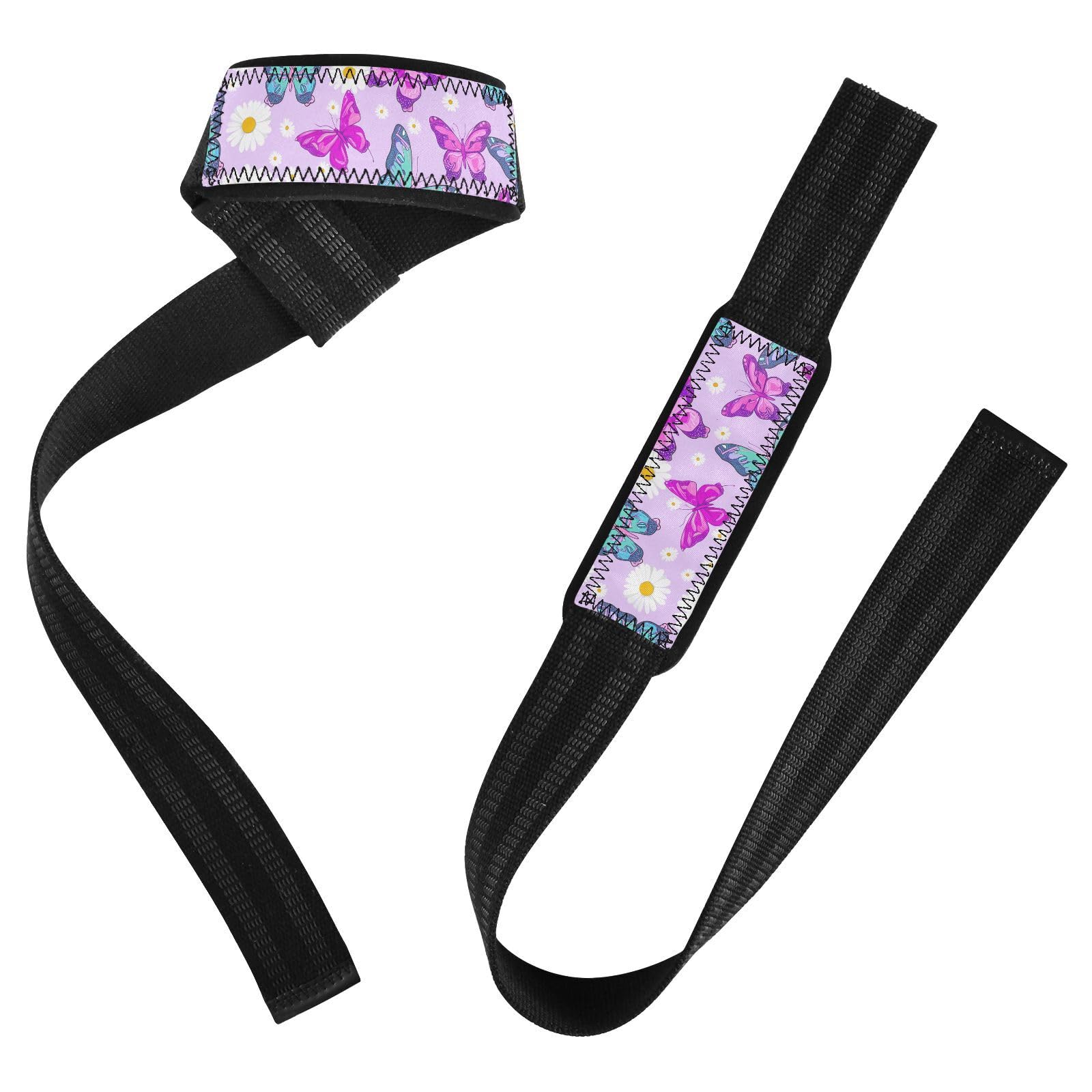 STAYTOP Beautiful Butterflies and Daisies Wrist Straps for Weightlifting,Lifting Straps with Neoprene Cushioned Wrist Padded and Anti-Skid Silicone for Strength Training,Bodybuilding,Deadlifting