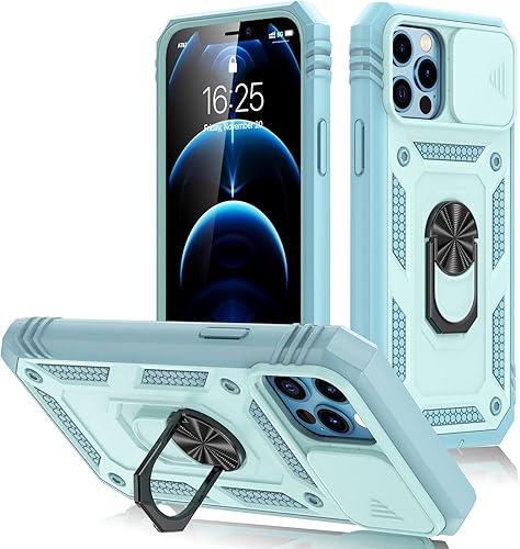 Vista 40 de Korecase Funda de protección para iPhone 12 y 12 Pro Ring Case con cubierta para lente de cámara, grado militar, resistente, de doble capa, cuerpo