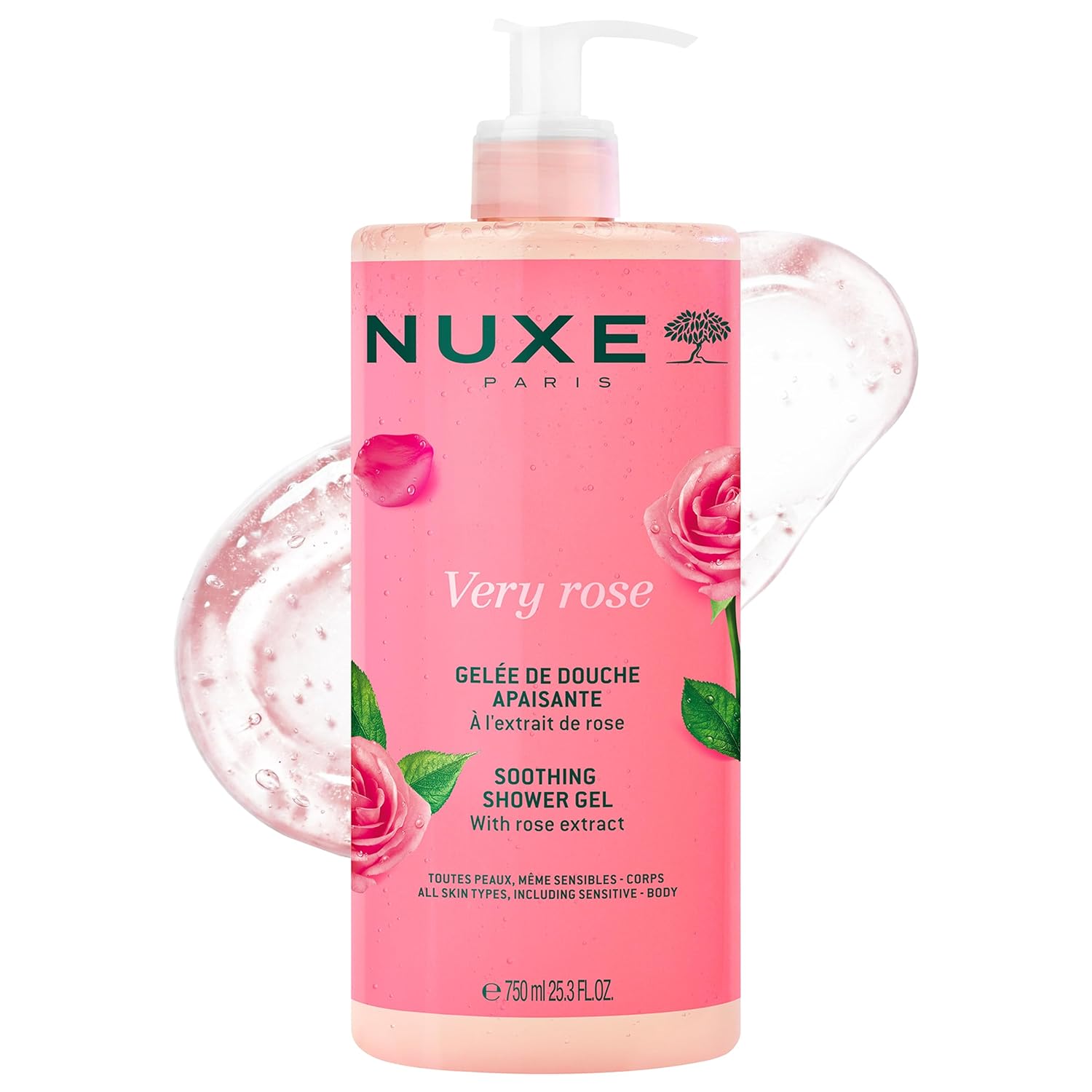 NUXE Very Rose Soothing Shower Gel, Gentle Body Wash for All Skin Types, Delicately Scented with Rose Floral Water