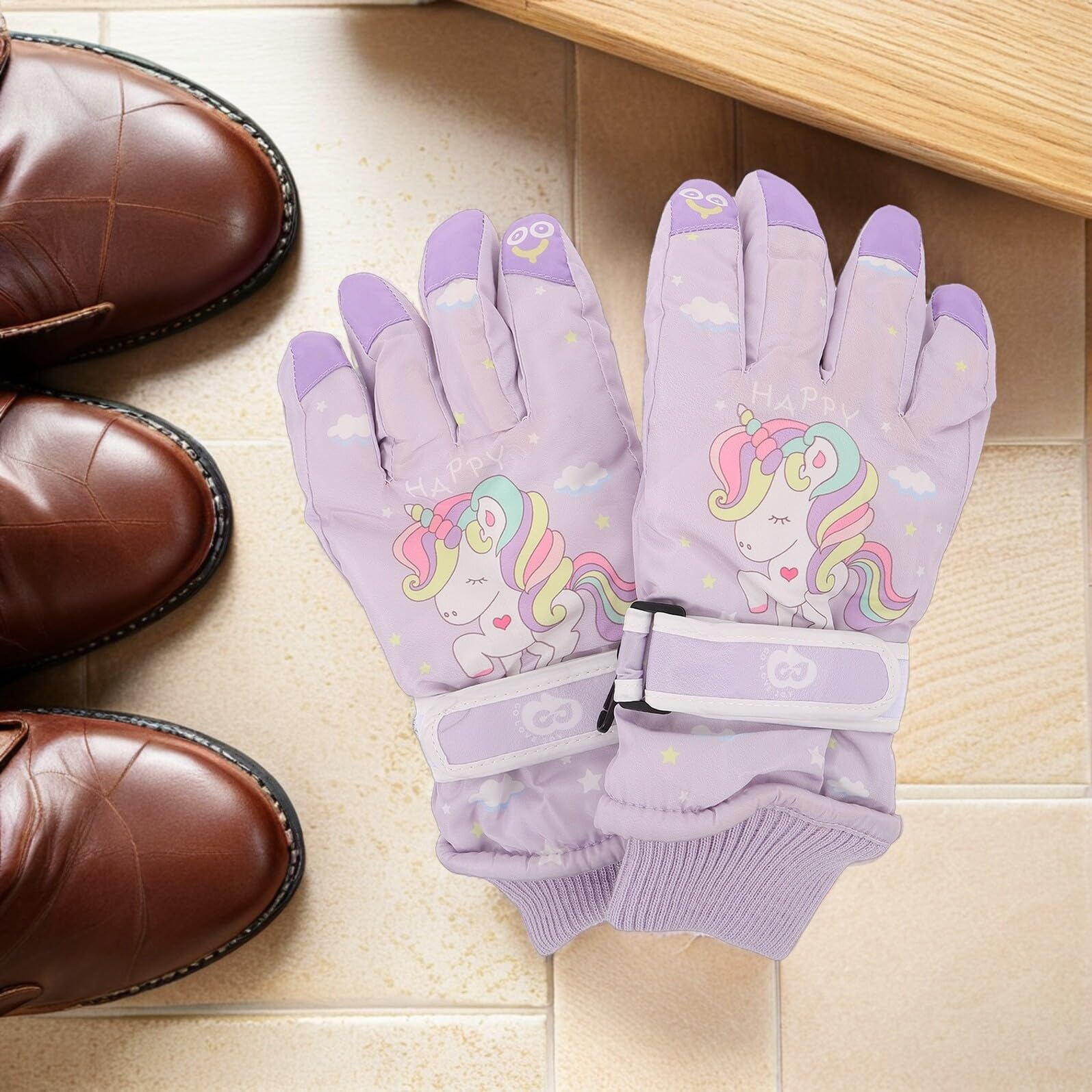 BESPORTBLE Guantes de Esquí Infantiles Impermeables y Térmicos para Invierno Mitones Gruesos Aislamiento de Doble Capa Diseño Unicornio Talla M 6-12 Años para Snowboard y Actividades al