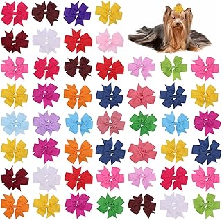 Petunny Large Dog Hair Bows Clips,50Pcs Solid Color Dog Gromming Bows Grosgrain Ribbon Pet Hair Bows Alligator Clips for Wedding Halloween Thanksgiving Handmade Dog Hair Accessories(Random Color)
