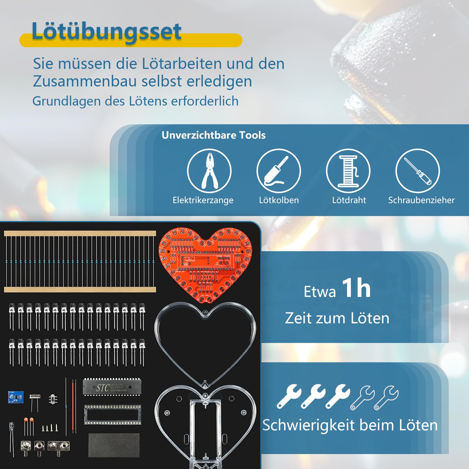 EIELE Soldering Practice Kit Seven Colour Heart LED Running Light with Automatic Changing Modes for Soldering Suitable for School Lessons and Learning for Soldering Enthusiasts (Soldering Required) - Image 3
